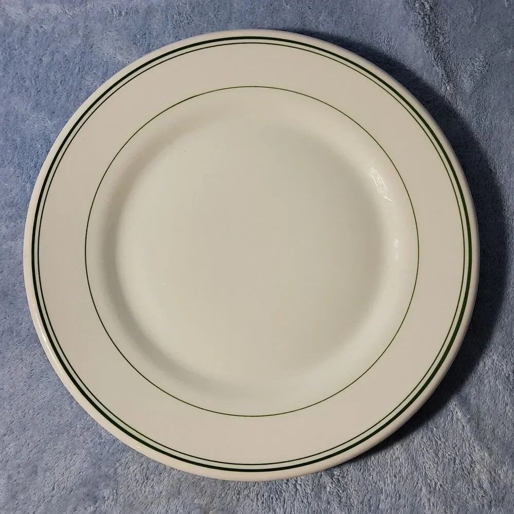 (3) Vintage Restaurantware Wellsville China Green Banded Plates A-50 9.25